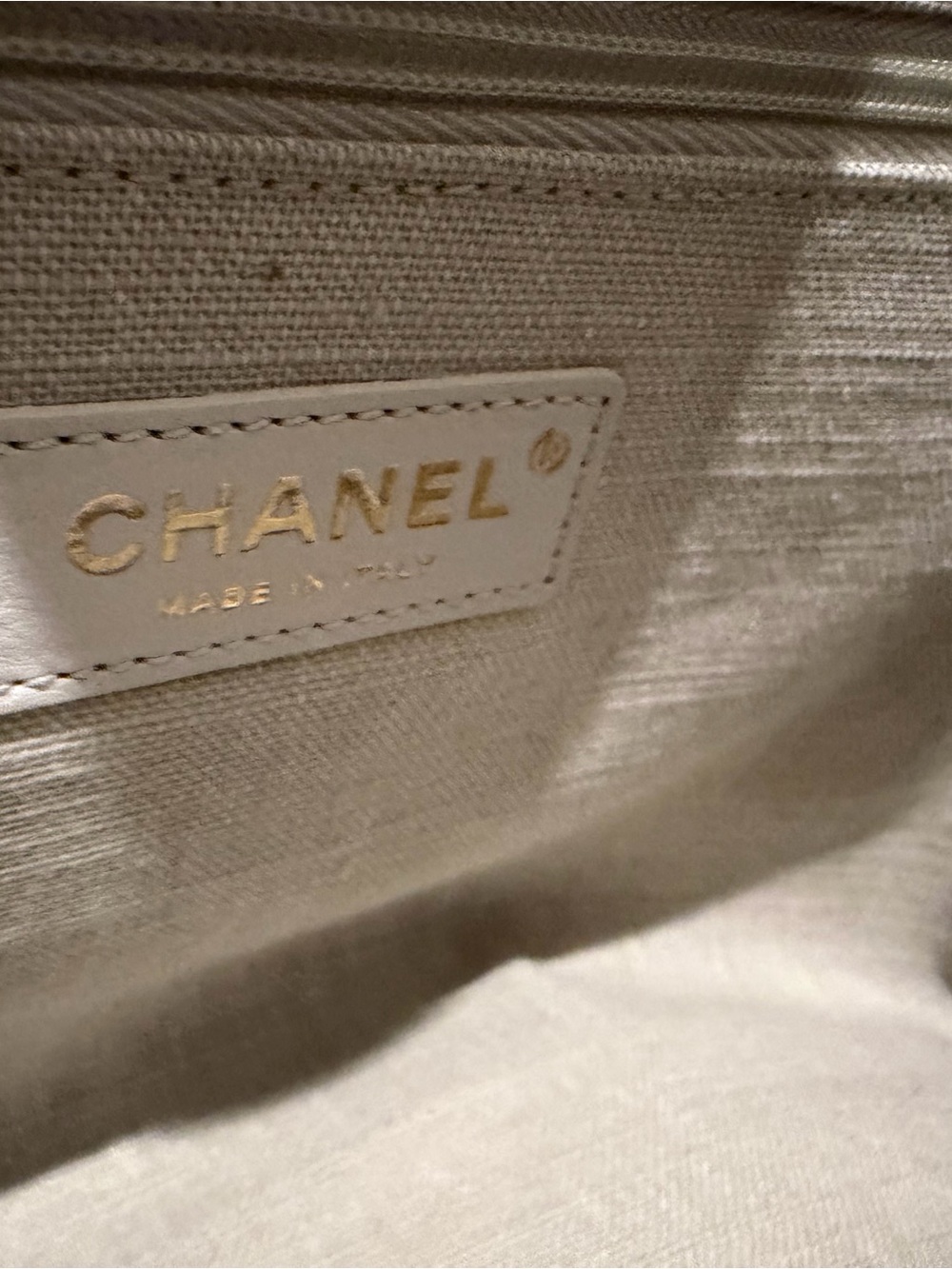 CHANEL Black Canvas Tote with Leather Handles and Gold Chain Accents - Picture 11 of 14